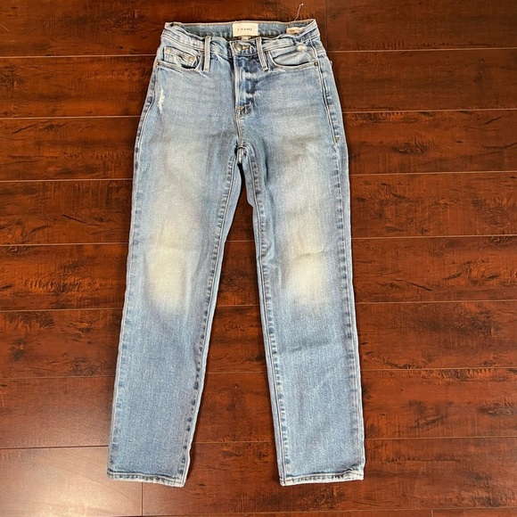 FRAME Denim Le Nouveaux Straight Jeans Mirada Rips Wash Mid Rise Size 24 - Picture 2 of 12